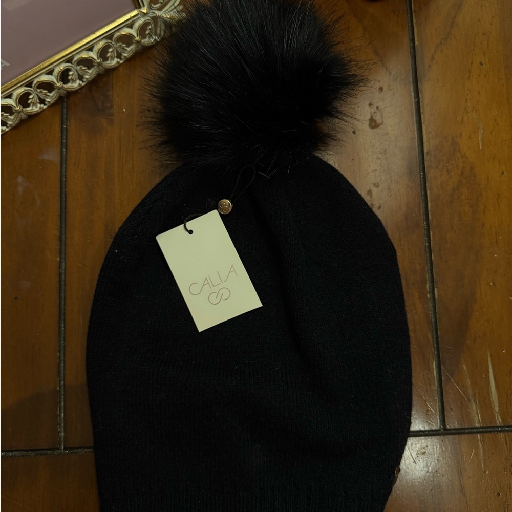 Calia Black Knit Beanie with Pom Pom